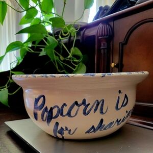 Marshall Texas Popcorn Bowl - Blue and Cream Stone-ware